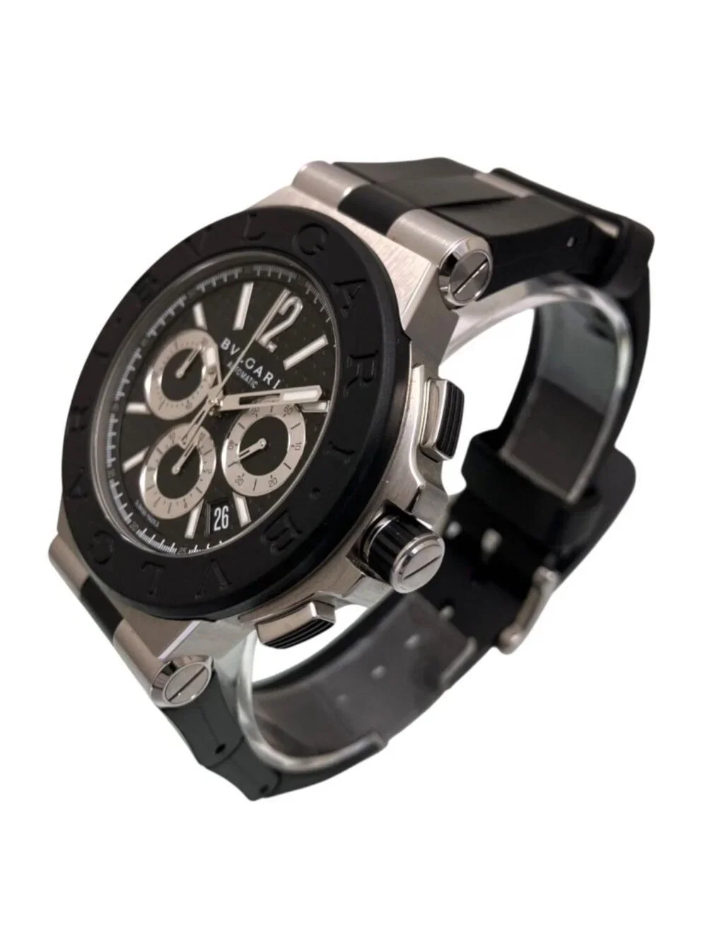 Bvlgari Diagono Watch SS Rubber Automatic Black Dial